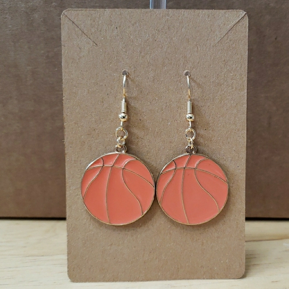 Basketball Design Gold Tone Dangle Earrings